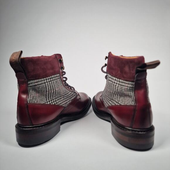 Joseph Cheaney Hope R Burgundy Derby Boots Leather Prince Wales Check US 9 New - Picture 6 of 11